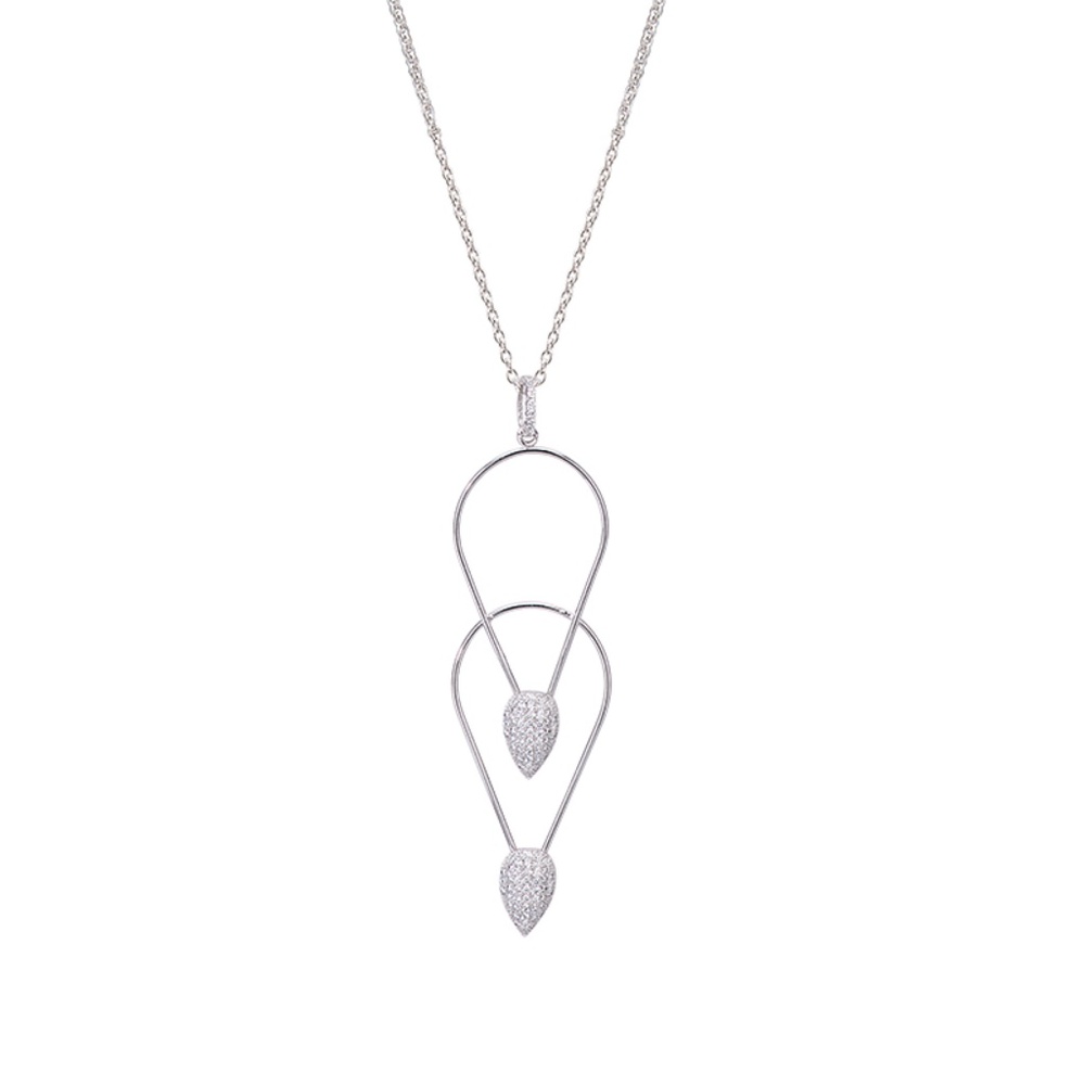 Sterling Silver Multi Pear Shaped CZ Drop & Dangle Pendant Necklace with Chain